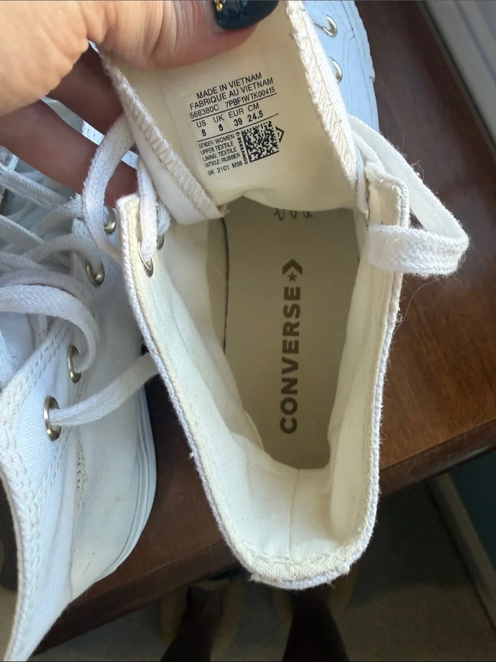 Converse White High-Top Canvas Sneakers with Gold Eyelets